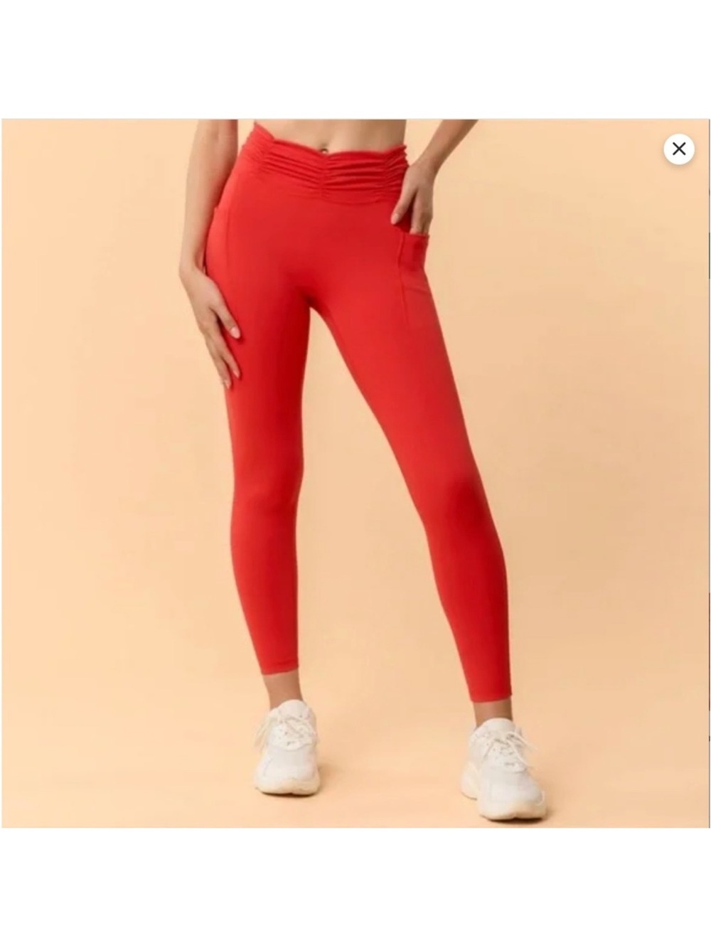 Blogilates red ruched waist leggings